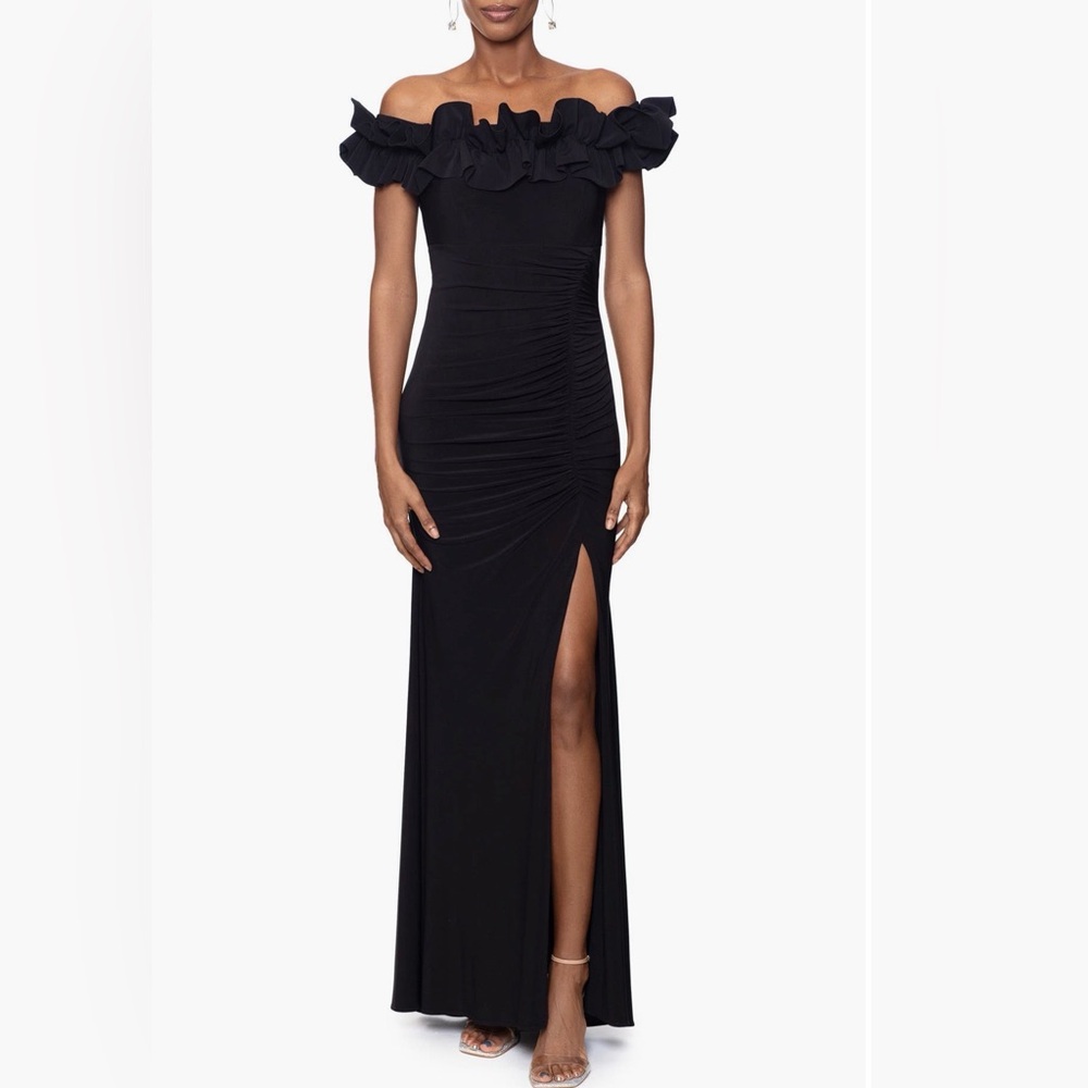 Xscape Black Strapless Ruffle Dress